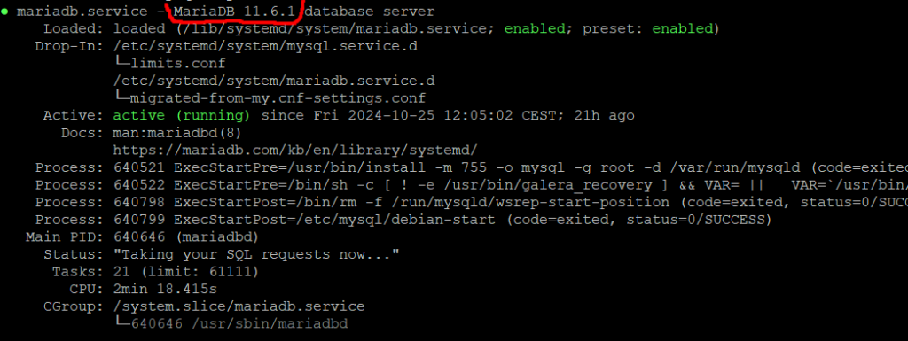 aktualizacja mariadb status