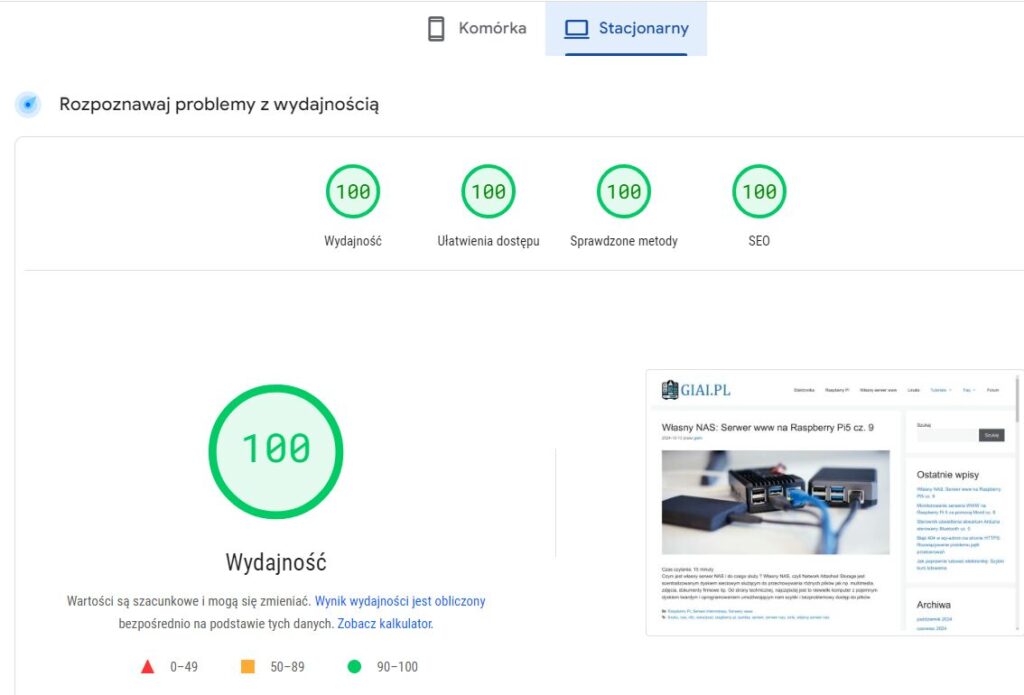 test webDev dla urządzeń stacjonarnych